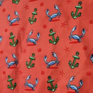 Vintage 90s Silk Twill Nautical Scarf Coral Pink Crab Anchor Novelty Print